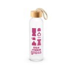 Glass bottle with bamboo lid and rope handle 520 ml natural colour image with logo