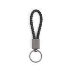Rectangular keyring with braided polyester cord and metal finish black colour first view