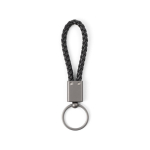 Rectangular keyring with braided polyester cord and metal finish black colour second view