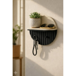 Rectangular keyring with braided polyester cord and metal finish still life view