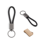Rectangular keyring with braided polyester cord and metal finish various colours