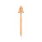 Bamboo pen with Christmas tree design and blue ink wood colour view with print area