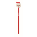Poplar wood pencil with Christmas motifs and eraser red colour main view
