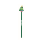 Poplar wood pencil with Christmas motifs and eraser green colour view with print area