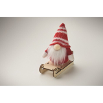 Wooden Christmas decoration: gnome on sleigh filled with cotton red colour second photographic view