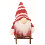 Wooden Christmas decoration: gnome on sleigh filled with cotton red colour third view