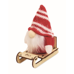 Wooden Christmas decoration: gnome on sleigh filled with cotton red colour main view
