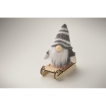 Wooden Christmas decoration: gnome on sleigh filled with cotton grey colour second photographic view