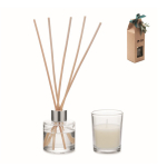 Aromatic set with glass diffuser and vanilla-scented candle beige colour view with print area