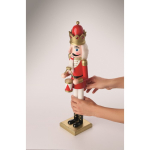 Decorative wooden nutcracker character with stable base red colour second photographic view