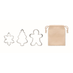 Set of 3 stainless steel cookie cutters in Christmas shapes beige colour third view