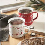 Christmas-style enamelled metal mug in individual box 300 ml white colour ambient view