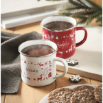 Christmas-style enamelled metal mug in individual box 300 ml white colour main ambient view