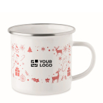 Christmas-style enamelled metal mug in individual box 300 ml white colour view with print area