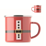 Enamel-coated metal mug Santa Claus with gift box 300ml red colour view with print area