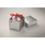Christmas bauble to hang with ribbon, presented in a gift box silver colour second photographic view