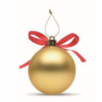 Christmas bauble to hang with ribbon, presented in a gift box gold colour fourth view
