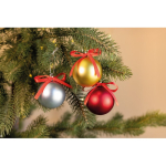 Christmas bauble to hang with ribbon, presented in a gift box gold colour ambient view