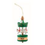 Wooden carousel decoration to hang on a Christmas tree green colour view with print area