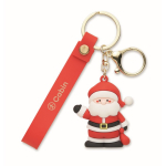Plastic keyring with Santa Claus figure and hanging ring red colour main view