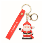Plastic keyring with Santa Claus figure and hanging ring red colour view with print area