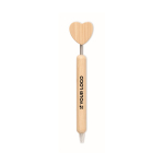 Bamboo pen with heart-shaped detail and blue ink wood colour view with print area