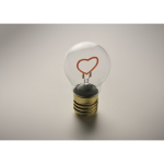 Decorative LED light bulb with heart-shaped filament and batteries neon fuchsia colour fourth photographic view