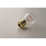 Decorative LED light bulb with heart-shaped filament and batteries neon fuchsia colour fifth photographic view
