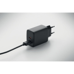 EU wall charger with USB-A and USB-C fast charging ports 65W black colour