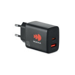 EU wall charger with USB-A and USB-C fast charging ports 65W black colour