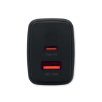 EU wall charger with USB-A and USB-C fast charging ports 65W black colour