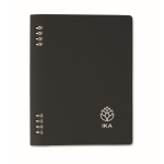 Refillable A5 notebook with recycled PU cover and lined pages black colour main view