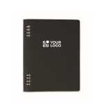 Refillable A5 notebook with recycled PU cover and lined pages black colour view with print area
