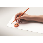 Poplar wood pencil with pumpkin-shaped eraser orange colour sixth photographic view