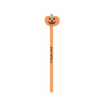 Poplar wood pencil with pumpkin-shaped eraser orange colour view with print area