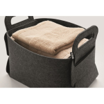 Foldable RPET felt storage basket with side handles dark grey colour third photographic view