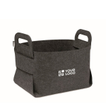 Foldable RPET felt storage basket with side handles dark grey colour view with print area