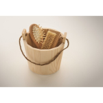 Bath set in a wooden bucket with body care accessories wood colour fourth photographic view