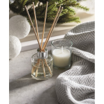 Vanilla fragrance set with reed diffuser and vegetable wax candle transparent colour ambient view