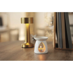 Ceramic aroma burner set with tealight candle and vanilla oil white colour ambient view