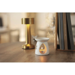 Ceramic aroma burner set with tealight candle and vanilla oil white colour main ambient view
