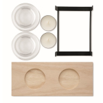 Decorative candle holder with wooden and iron stand for 2 candles wood colour