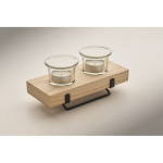 Decorative candle holder with wooden and iron stand for 2 candles wood colour third photographic view