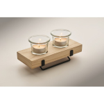 Decorative candle holder with wooden and iron stand for 2 candles wood colour fourth photographic view