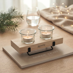 Decorative candle holder with wooden and iron stand for 2 candles wood colour main ambient view