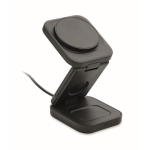 Foldable 3-in-1 wireless charging station with USB-C input 15W black colour