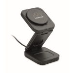 Foldable 3-in-1 wireless charging station with USB-C input 15W black colour main view