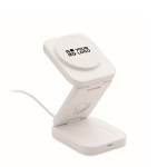 Foldable 3-in-1 wireless charging station with USB-C input 15W white colour view with print area