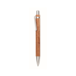 Acacia wood click pen with blue ink wood colour view with print area