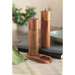 Acacia wood salt and pepper grinder set with stand wood colour ambient view